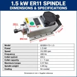 CNC Spindle Kit with VFD - 1.5 kW 220V Air-Cooled ER11