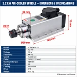 CNC Spindle Motor - 2.2 kW 220V Air-Cooled ER20