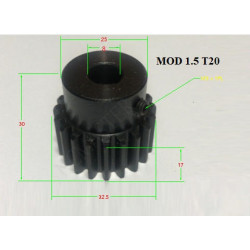 Spur Pinion MOD 1.5 20T 1xM5 x Ø8 mm