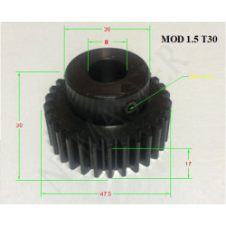 Spur Pinion MOD 1.5 30T 1xM5 x Ø8 mm