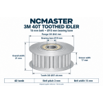 40T-15W-10B — 3M Toothed Idler Pulley 40T-15W-10B — 3M Toothed Idler Pulley