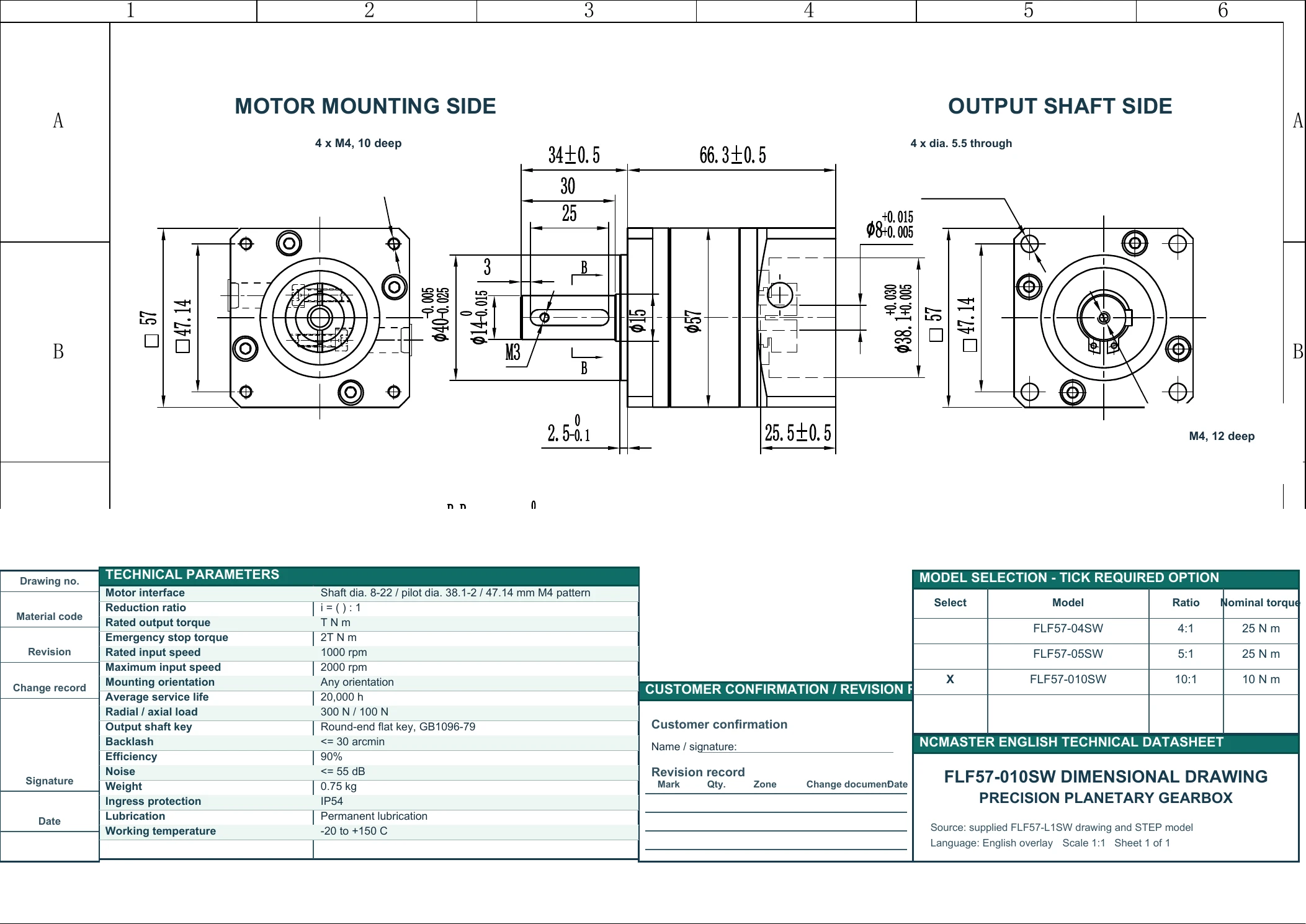 Full English FLF57-010SW planetary gearbox technical datasheet