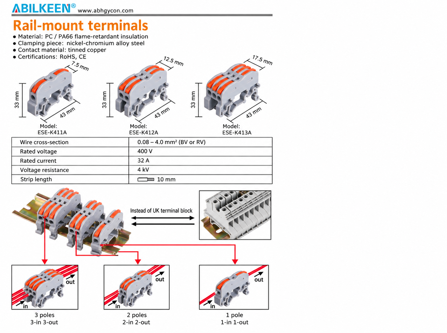 English ESE-K412A reference drawing and specifications